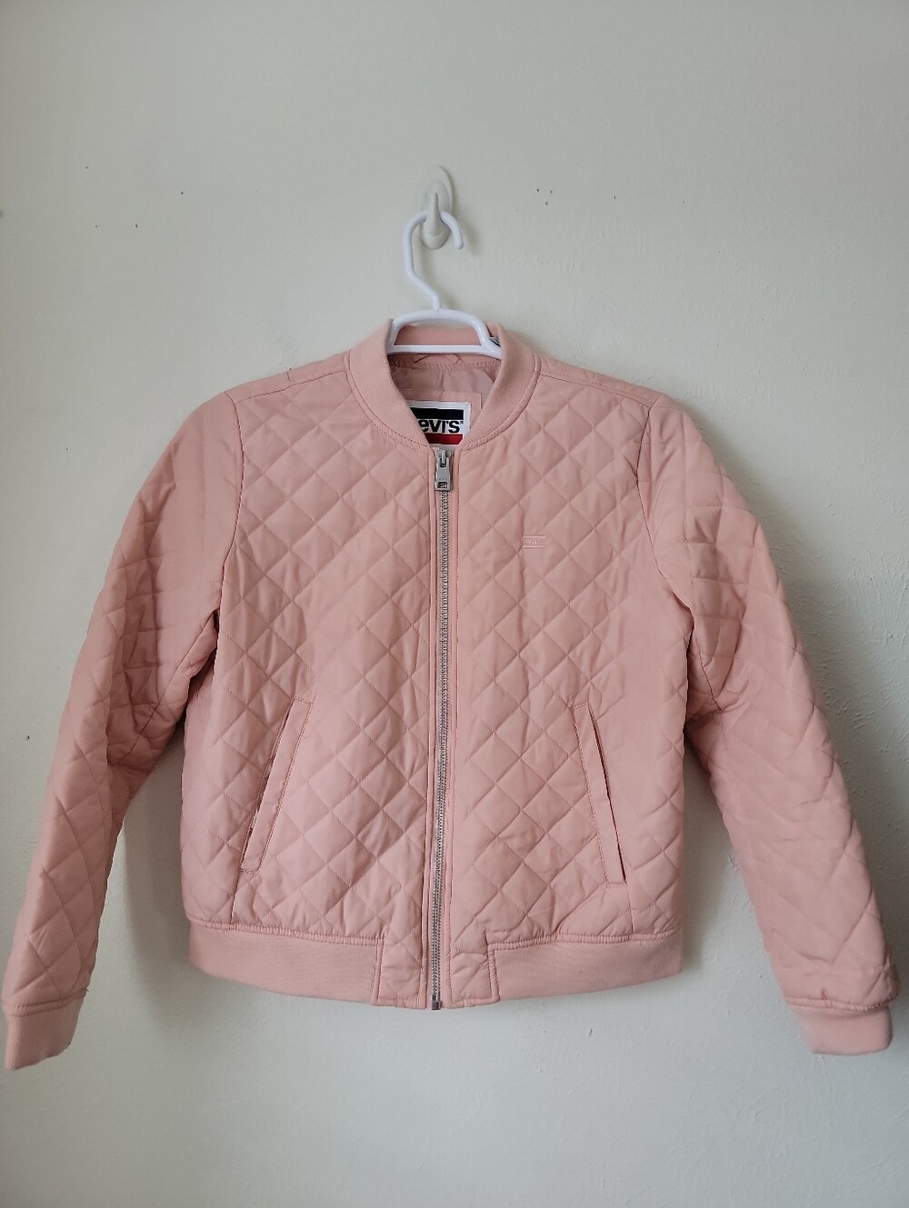 Levi's Pale Pink Quilted Bomber Jacket Large Full Zip